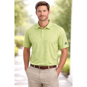 Adidas Men's Large Lime‎ Green Striped Performance Polo Shirt Golf Athletic
